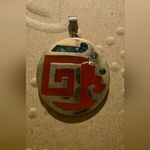 Vintage Mexican Aztec Mayan Native Style Silver Pendant - 60/70s era